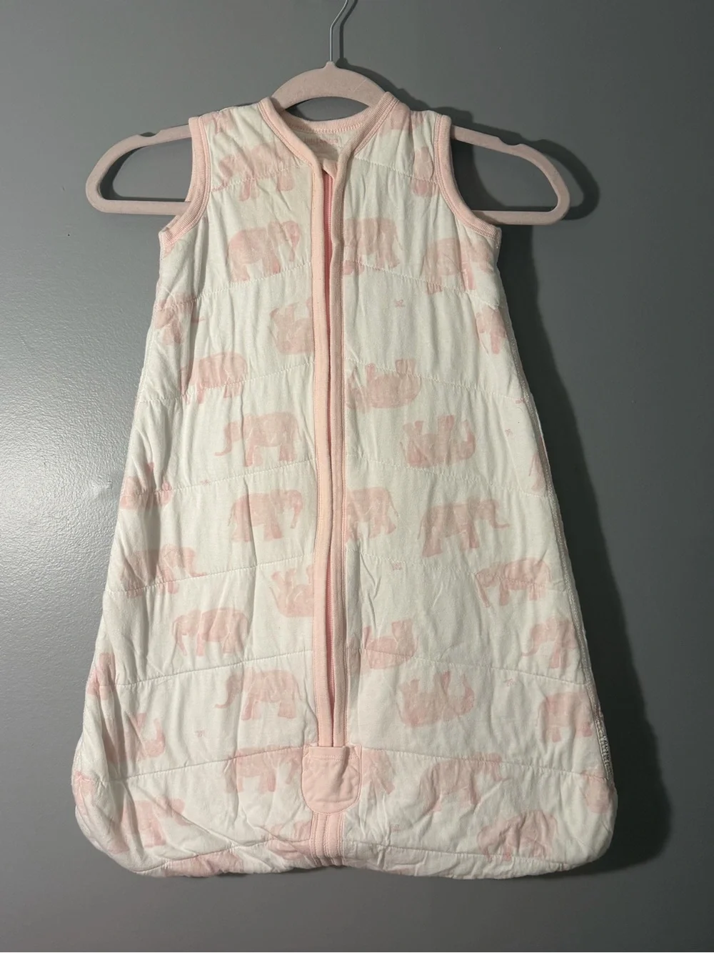 Burt's Bees Baby White Sleep Sack with Light Pink Elephant Print
